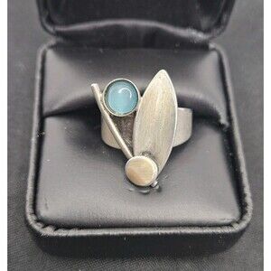 Christophe Poly Ring Modernist Aqua Blue Abstract Geometric Silver Tone Size 7.5